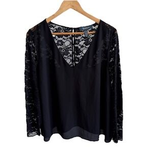 ModCloth Lace Black Blouse Semi-Sheer Elegant Top Womens Sz 2XL